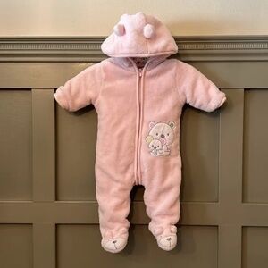 Absorba Hooded Snow Suit Baby Pink Bear Footies Cozy Soft Size 0-3 Months